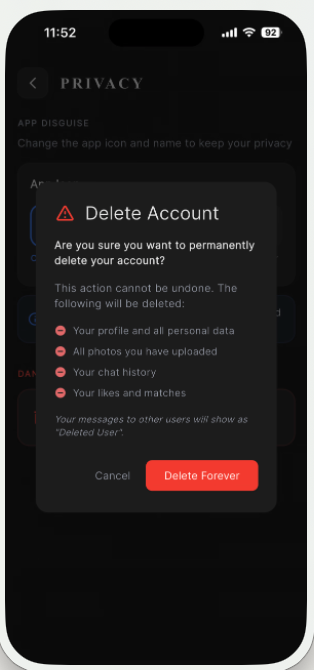Step 3: Delete Account from Danger Zone